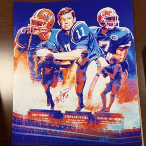 Serial #/5 Limited 3x 16X20 Red Signed by Tim Tebow, Steve Spurrier, Danny Wuerffel <br><br>Tax Deductible Donation
